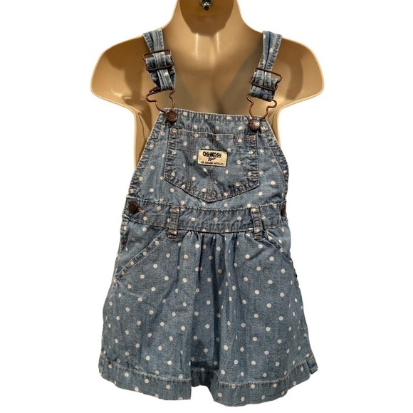 OshKosh B'gosh Polka Dot Jean Overall Dress - 24 Months - Picture 1 of 6